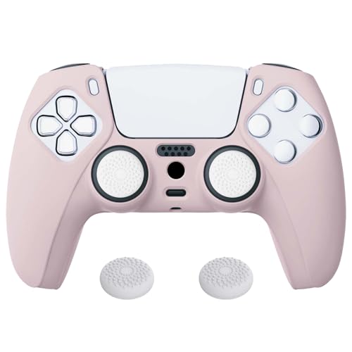 PlayVital Cherry Blossoms Pink Pure Series Anti-Slip Silicone Cover Skin for ps5 Controller, Soft Rubber Case for ps5 Wireless Controller with White Thumb Grip Caps - color: Cherry Blossoms Pink