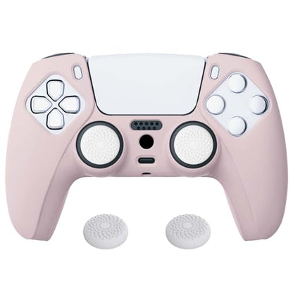 PlayVital Cherry Blossoms Pink Pure Series Anti-Slip Silicone Cover Skin for ps5 Controller, Soft Rubber Case for ps5 Wireless Controller with White Thumb Grip Caps - color: Cherry Blossoms Pink