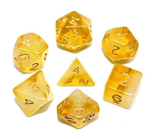 DND Dice Set Yellow & Milky RPG Polyhedral Dice Fit Dungeons and Dragons(D&D) Pathfinder MTG Tabletop Role Playing Game Translucent 7-Die Dice Set - color: Gold+milk