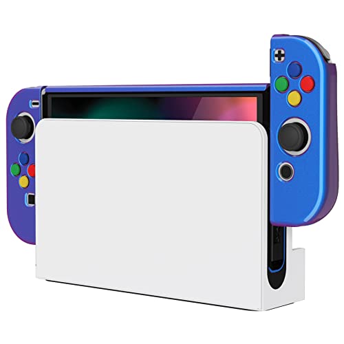 PlayVital AlterGrips Protective Slim Case for Nintendo Switch OLED, Ergonomic Grip Cover for Joycon, Dockable Hard Shell for Switch OLED w/Thumb Grip Caps & Button Caps - color: Glossy Chameleon Purple Blue