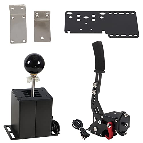 PC USB Simulator Shifter 64 Bit Handbrake with Clamp Compatible with G29 G27 G25 G920 T300RS/GT Steering Wheel Sequential H Gear Shifter Compatible with ATS ETS Dust WRC Sim Racing Games 7+R Black