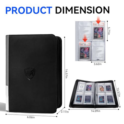 Graded Card Binder, Holds 40 PSA Slabs, 4 Pocket Slab Binder for PSA CGC CSG Slabs, Premium Ringless Zipper Card Collection Album,gray-black - color: Graded Card Binder-40 Pockets, size: 4 Pocket