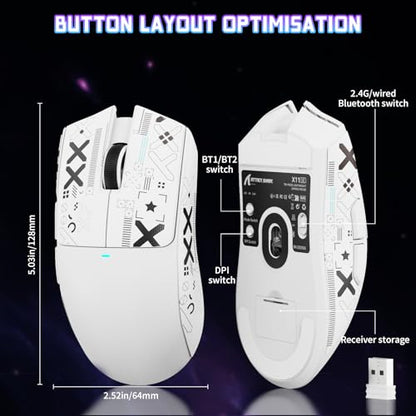 ATTACK SHARK X11SE Wireless Gaming Mouse, 59g Lightweight, White&Tape | Bluetooth/2.4Ghz Wireless/Wired Connectivity, 22K DPI, PixArt PAW3311 Gaming Sensor, 1K Polling Gamer Mice for PC/Mac - color: White&Tape