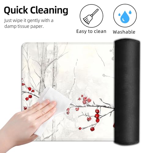 for MTG Playmat TCG Card Game Mat with Stitched Edges,Board Game Mats Non-Slip Waterproof Rubber Base 24 x 14 inch for CCG RPG DTCG Trading Card,Red Cardinal Winter Branch - color: Red Cardinal Winter Branch