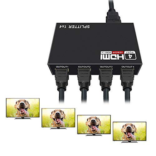 HDMI Splitter 1 in 4 Out -4K Hdmi Splitter 1x4 Ports v1.4 Powered | 4 Way HDMI Splitter, Powered HDMI Splitter 4K/2K Full Ultra HD 1080p 3D Support