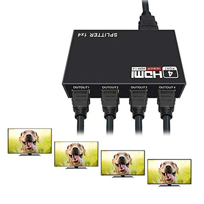 HDMI Splitter 1 in 4 Out -4K Hdmi Splitter 1x4 Ports v1.4 Powered | 4 Way HDMI Splitter, Powered HDMI Splitter 4K/2K Full Ultra HD 1080p 3D Support