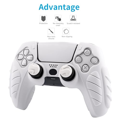 Ergonomic Soft Grip Skin Compatible PS5 Controller Cover, Anti-Slip Silicone with 6 Thumb Grips Accessories Set for PlayStation 5 (Clear Gray) - color: White