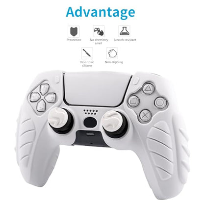 Ergonomic Soft Grip Skin Compatible PS5 Controller Cover, Anti-Slip Silicone with 6 Thumb Grips Accessories Set for PlayStation 5 (Clear Gray) - color: White