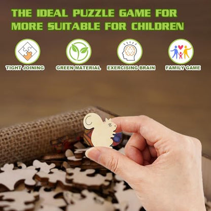 Wooden Puzzles for Kids Ages 4-8, Cute Squirrel Puzzle, Unique Animal Shaped Wooden Jigsaw Puzzles for Kid, 50 Pieces Puzzles for Kids(50pcs,11.4 * 11.4in) - color: Cute Squirrel