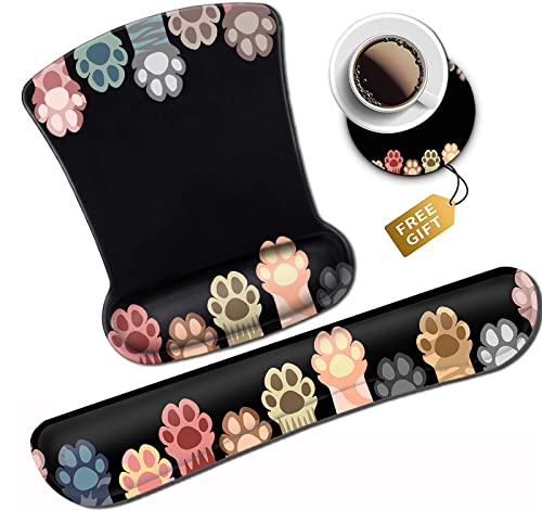 Ergonomic Mouse Pad with Wrist Support Gel, Non-Slip Laptop Computer Keyboard Mousepad for Office & Home, Cute Cat Paws Design, Memory Foam Keyboard Wrist Rest, Colorful Cat Paws - color: Jv-mouse Pad-22