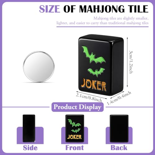 160 Pcs Halloween American Mahjong Set 1.2 Inch Pumpkin Cat Witch Ghost Mini Mahjong Tiles Set Melamine Carved Pattern for Adult Halloween Mah Jong Lovers Social Games (Black,Classic) - color: Black, style: Classic