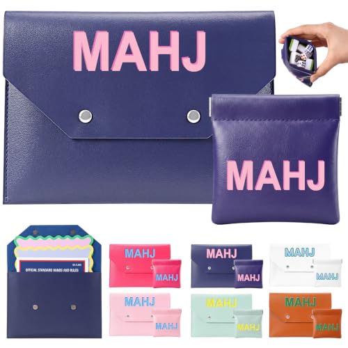 2 Pcs Leather Mahjong Card Bag Clutch Pouch Holder with PU Squeeze Dice Bag Mahjong Accessories Protector Cover Case for MAHJ Lover Playing Game Night(Dark Blue) - color: Dark Blue