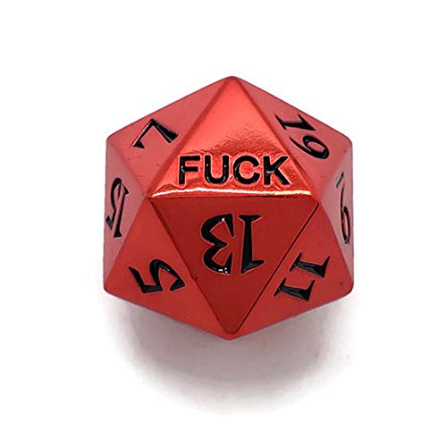 Metal D20 F Dice Critical Fail F 20 Sided Die Set DND Number Role Playing Game Dungeons and Dragons D&D Black Gunmetal Silver Red Blue Rainbow Gold Copper Purple Green Pink White (Single Dice, Red) - color: Red, style: Single Dice