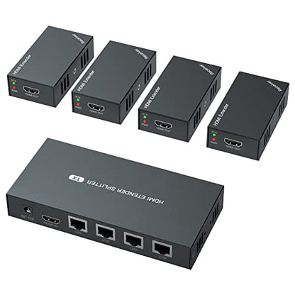 HDMI Extender Splitter 1x4 1080P@60Hz Over Cat 5E/6/7 Ethernet Cable 165ft | Support EDID Copy POC Function (1 in 4 out), for Church, Classroom, Business Activity, Multi Video Displays - size: 1x4 1080P 165ft