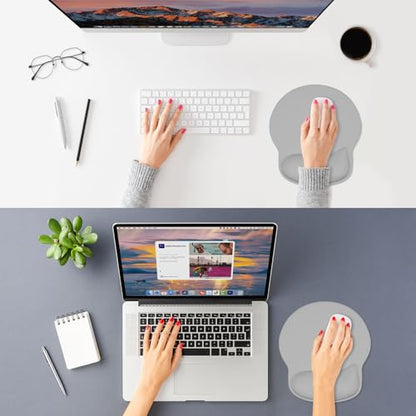 ITNRSIIET Ergonomic Mouse Pad with Wider Memory Foam Wrist Rest +17% - Curved Cushion Reduces Pressure 20%, Pain Relief, Non-Slip, Smooth, Cute Colors, 9.85 x 9 in, Space Gray - color: Space Gray