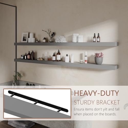 72 inch Long Floating Shelves for Wall,Solid Wood Long Shelves Set of 2,Grey Rustic Wall Mounted Shelves Large Bookshelf (Grey, 72 Inch) - color: Grey, size: 72 Inch set of 2