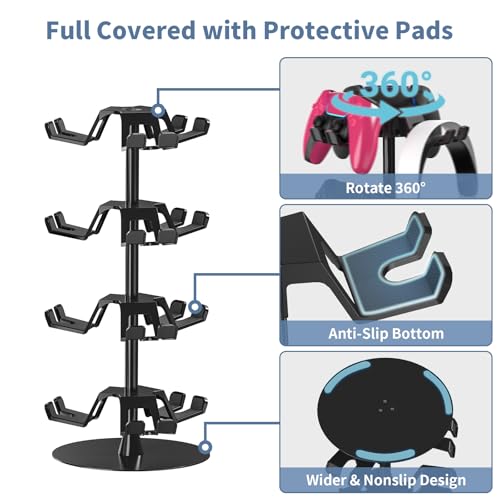 Controller Holder Stand 4 Tiers for Desk, Aluminum Alloy Rotatable Gaming Headset Stand for PS5/PS4/Xbox/Switch2/PS Controller/Headphone Holder for 12 Packs Controller - size: 4 Tiers