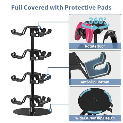 Controller Holder Stand 4 Tiers for Desk, Aluminum Alloy Rotatable Gaming Headset Stand for PS5/PS4/Xbox/Switch2/PS Controller/Headphone Holder for 12 Packs Controller - size: 4 Tiers