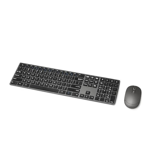 Amazon Basics Ultra Premium Wireless Keyboard and Mouse Combo, Rechargeable, Full-Size with Number Pad, Sleek Design, Plug and Play, Quiet Typing, 2.4GHz USB Receiver, Black - size: QWERTY