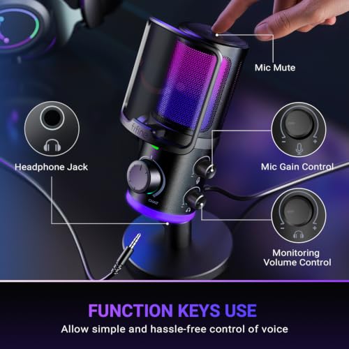 FIFINE Gaming PC Microphone, USB Streaming Microphone with Game Chat Balance, Computer Condenser Desktop RGB Mic with Mute Button, Noise Cancellation for Podcast/Twitch/Discord-AMPLIGAME AM6