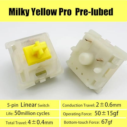 Gateron Milky Yellow Pro V2 Pre-lubed 5-Pin 50gf Linear Switches for All MX Mechanical Keyboard Game Keyboard(Milky Yellow Pro V2,72PCS) - color: Milky Yellow Pro V2, size: 72Pcs