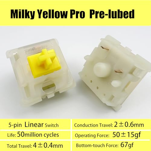 Gateron Milky Yellow Pro V2 Linear Keyboard Switches Pre-lubed 5-Pin 50gf for All MX Mechanical Keyboard Game Keyboard(Milky Yellow Pro V2,36PCS) - color: Milky Yellow Pro V2, size: 36Pcs