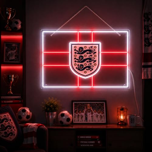 England Flag Soccer Neon Sign, USB LED Neon Light for Soccer Fan Room Decor with Hanging Chain & Wall Anchors, 17.7x12.2 Inch, England Game Day Wall Light for Bedroom, Bar, Party, Watch Party Decorations - color: England Flag