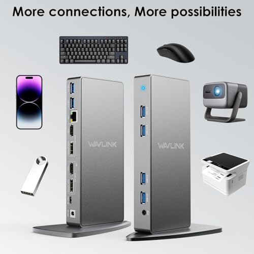 WAVLINK Pro Dual 4K@60Hz Universal Docking Station | USB 3.0/USB-C Laptop Dock for Mac & Windows | 2 HDMI/DP Monitors, Gigabit Ethernet, 6 USB 3.0 | Home Office & Multi-Screen Productivity. - color: 69DK11