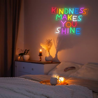 Kindness Makes You Shine Neon Sign Kindness Classroom Neon Light Be Kind LED Light Up Sign for Wall Decor Bedroom Coffee Office Party Home(12.6 * 16.54In) - style: Kindness Makes You Shine