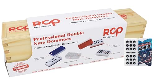 Dominos Set for Adults – Professional Double 9 Cuban Dominoes Set, Classic Travel Board Game with Wood Case Juegos de Mesa (FCB Barcelona Azul) - color: Fcb Barcelona Azul
