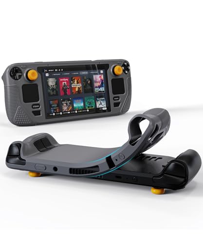 Syntech Protective Silicone Case for Steam Deck OLED & LCD - Gray | Upgraded Zero-Gap Fit Fixes Edge Sagging, All-Round Shock Absorption, Non-Slip Grips & Complimentary Thumb Caps Included - color: Grey