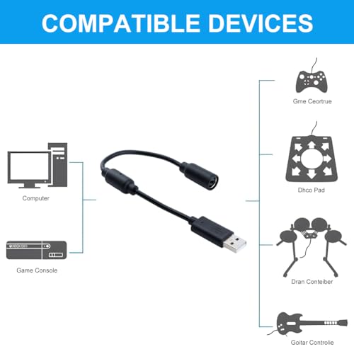 Breakaway Wired Game Controller Stable for Xbox 360, Adapter Controller USB Breakaway Cable, 25cm