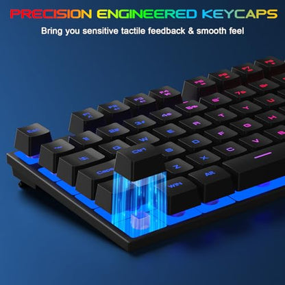 BlueFinger Gaming Keyboard USB Wired Full Size Keyboards, Rainbow Backlit Light Up Keyboard with Multimedia Keys, Quiet Typing for Windows PC Laptop