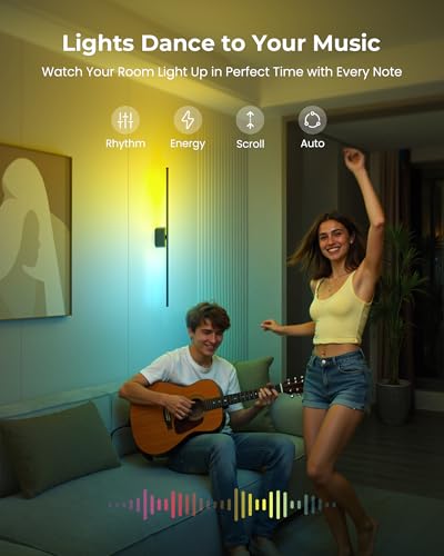 40 Inch Battery Operated Wall Sconces Set of 2, 12000mAh Rechargeable Smart Wall Lights with APP Control & Remote, Color Changing, Music Sync, Scene Modes, Wireless Wall Lamps for Living Room, Bedroom
