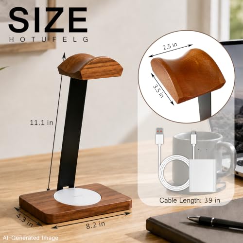 Wooden Headphone Stand with Wireless Charger Pad Nice Gift of Friends-White | Wide Curved Rest Compatible with Beats,Bose,Sony Accessories, Bedside Table, Gaming Setup, Office Organizer for Walnut Desk - color: White