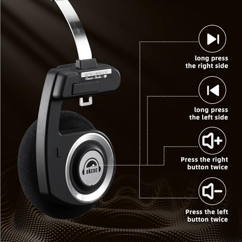 okcsc Classic On-Ear Headphones, Retro Style, BT Wireless Retro Headphones, Ultra Lightweight Retro Headsts/Bullt-in Mic/40mm Class Composite Film/BT 5.3 & Wired Two Connection Modes, BT/Black - color: Black, size: Bluetooth