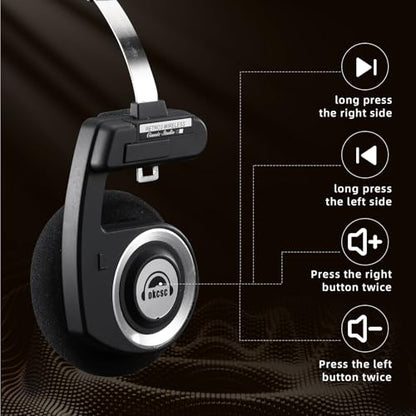 okcsc Classic On-Ear Headphones, Retro Style, BT Wireless Retro Headphones, Ultra Lightweight Retro Headsts/Bullt-in Mic/40mm Class Composite Film/BT 5.3 & Wired Two Connection Modes, BT/Black - color: Black, size: Bluetooth