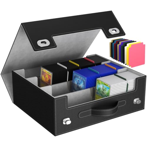 Lifewit Trading Card Storage Box with Handle, Holds Up to 1800 Sleeved Cards with 12 Adujstable Dividers & 4 Stoppers, Aluminum Closure PU Leather Case for MTG, PTCG, YGO, Sports Cards, Black& Gray - color: Black&Gray