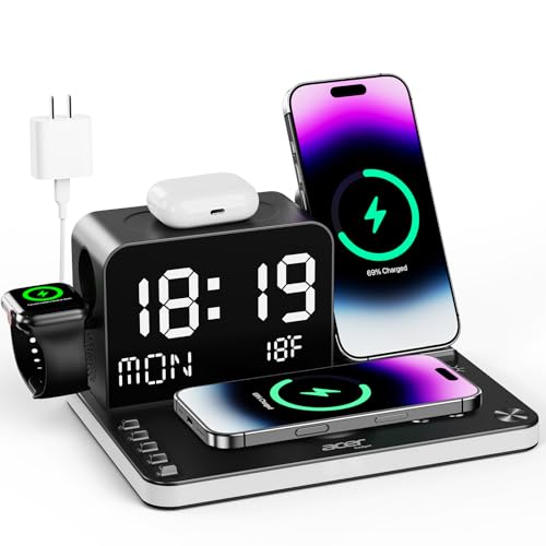 Acer Gadget 7-in-1 Wireless Charging Station Charger Stand for Multiple Devices for Apple - iPhone 17 16 15 14 13 12 Pro Max Apple Watch Airpods, Wireless iPhone Charger Station with Bluetooth TimeSyn - color: Black