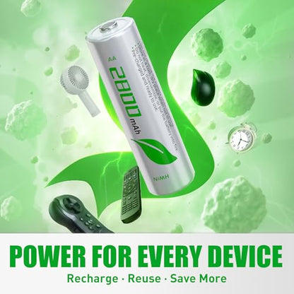 Rechargeable AA Batteries 8Pack, 2800mAh High-Capacity, NiMH, Double A Battery, Long-Lasting, AA Rechargeable Batteries for Household and Office Devices, Pre-Charged - 1.2V Low Self Discharge - size: 8 Count