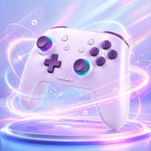 Switch Controller, Wireless Bluetooth Controller for Nintendo Switch 2/Switch/Lite/OLED, game controllers Compatible with iPhone/Mac/iPad/iOS/Android/Phone/PC/Steam and TV with Rotary Motors, RGB Hall Effect Joysticks/Macro Back Buttons/Turbo Modes/6-Axis