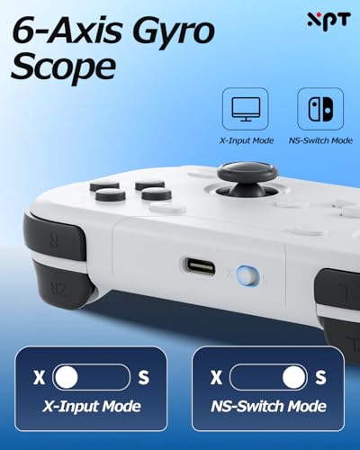 XPT Portable Mini Controller for Nintendo Switch 2/Switch 1/PC/iOS/Android/Steamdeck, Joystick Lift and Down Design,Wireless Bluetooth & Wired Gamepad with Turbo Function, 6-Axis Gyro, HD Vibration & 3D Joysticks, Home Button Wake-Up (white) - color: Whit