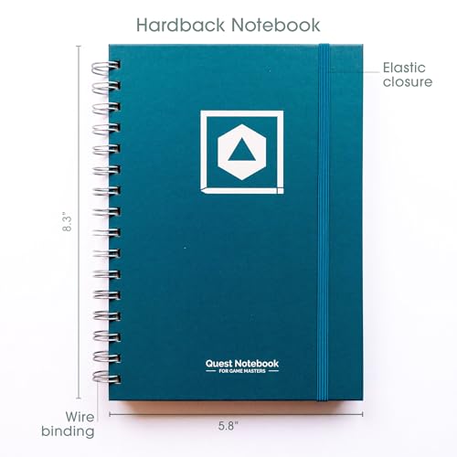 Roll & Play Press Game Master's Quest Notebook: 120 page, A5 hardback world-building journal for character, setting and plot notes, with lined, gridded and hex paper
