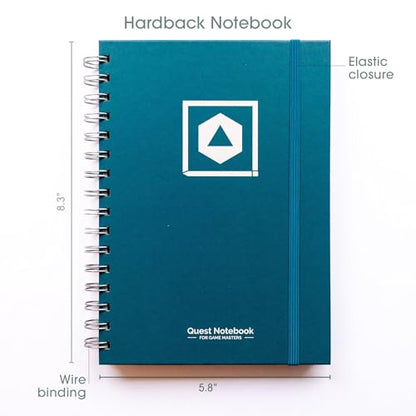 Roll & Play Press Game Master's Quest Notebook: 120 page, A5 hardback world-building journal for character, setting and plot notes, with lined, gridded and hex paper