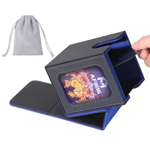 AFIING MTG Deck Box for Commander Display,Card Deck Box Fits 100 Double Sleeved Cards, Magic Commander TCG Storage Box with 2 Dividers,Drawstring Bag and 1 Toploader(Black/Blue) - color: Commander Black Blue