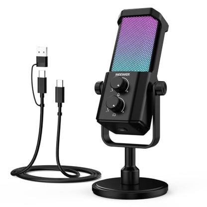 NEEWER UM01 AI Noise Canceling USB Microphone, Plug & Play Cardioid RGB Condenser Mic Mute/Music Sync/App Control for Android Windows PC Mac PS4/5 Gaming Recording Streaming Podcasting Studio Computer