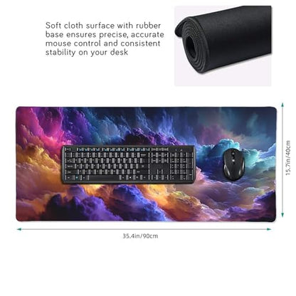Extra Large Gaming Mouse Pad, Colorful Galaxy Cloud Design, Non-Slip Rubber Base, Washable, 35.4 x 15.7 - color: Fantasy scenery