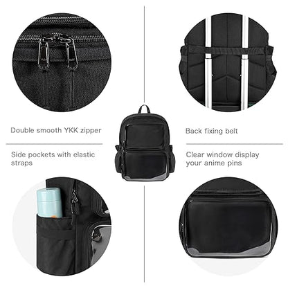 STEAMEDBUN Ita Bag Backpack with insert Pin Display Backpack for School Anime Cosplay - color: Black