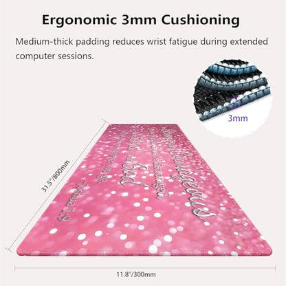 Be Strong and Courageous Large Mouse Pad, Pink Glitter Christian Desk Mat | Keyboard Mat Stitched, 31.5" x 11.8", Inspirational Quote, Joshua 1:9, Bible Verse Scripture, Religious Faith Sparkle - color: Vibrant Design J08K