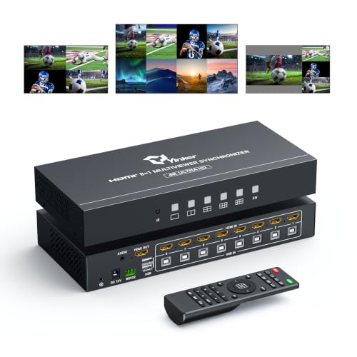 8 Port HDMI KVM with Multi-Viewer, 8x1 Quad Multiviewer Seamless Switcher, Support 4K@30Hz, PIP & POP, Keyboard Hotkey Switch, 3.5mm Audio Output - size: 4K30Hz 8x1 w/KVM